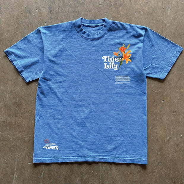 Art Painting Flower Pattern Retro Street Short Sleeve T-Shirt