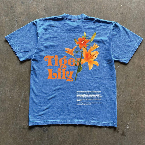 Art Painting Flower Pattern Retro Street Short Sleeve T-Shirt