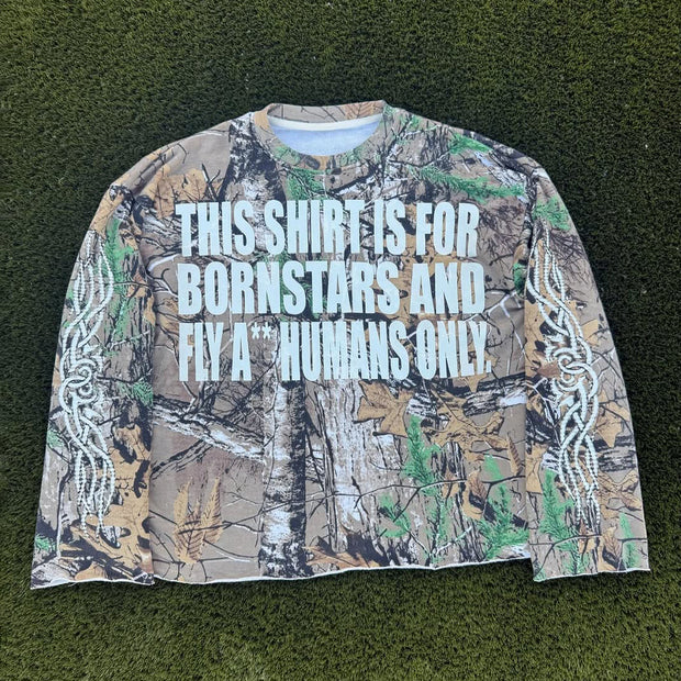 Letters Camouflage Print Long Sleeve T-Shirt