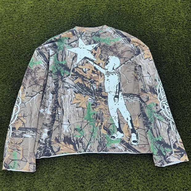 Letters Camouflage Print Long Sleeve T-Shirt
