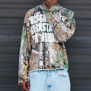 Letters Camouflage Print Long Sleeve T-Shirt