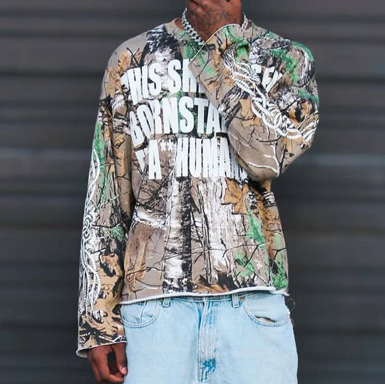 Letters Camouflage Print Long Sleeve T-Shirt