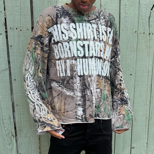 Letters Camouflage Print Long Sleeve T-Shirt