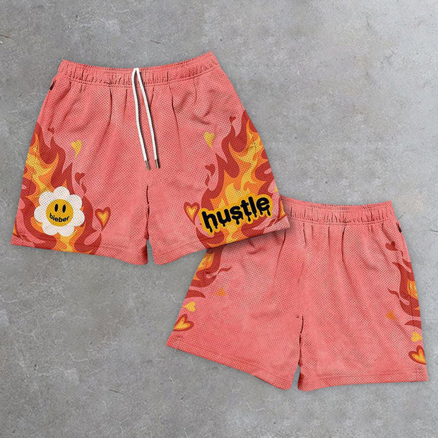 Flame Smiley Print Casual Street Two-Piece Set