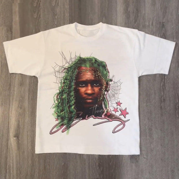 Character Portrait Spider Web Print Short Sleeve T-Shirt