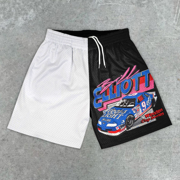 Fashion Colorblock Racing Mesh Shorts