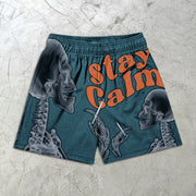Skull Print Elastic Shorts