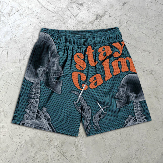 Skull Print Elastic Shorts
