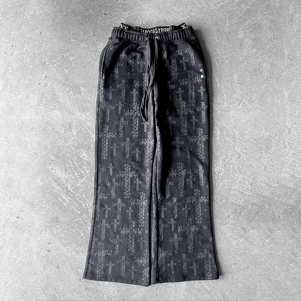 Vintage Cross Print Flared Pants
