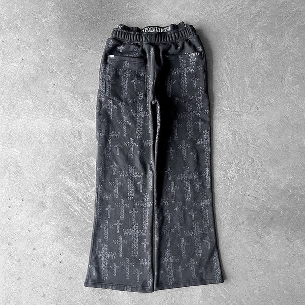 Vintage Cross Print Flared Pants