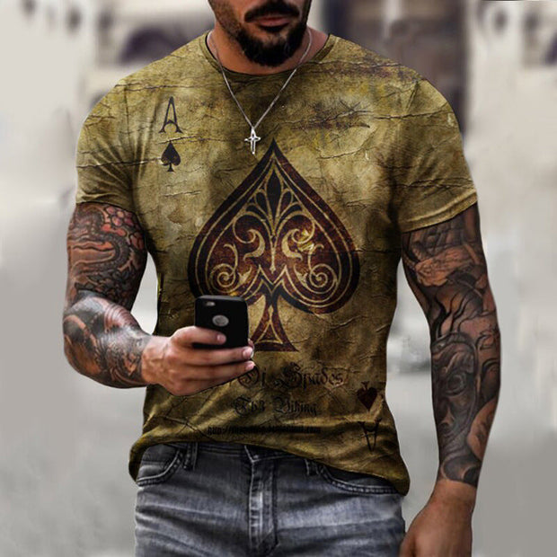 Round neck short sleeve digital print slim pullover men's T-shirt