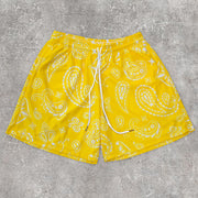 Stylish Street Style Cashew Flower Print Mesh Shorts