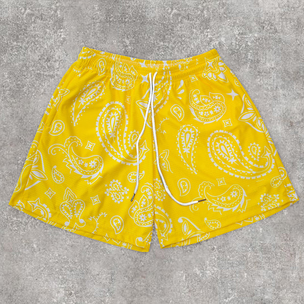 Stylish Street Style Cashew Flower Print Mesh Shorts