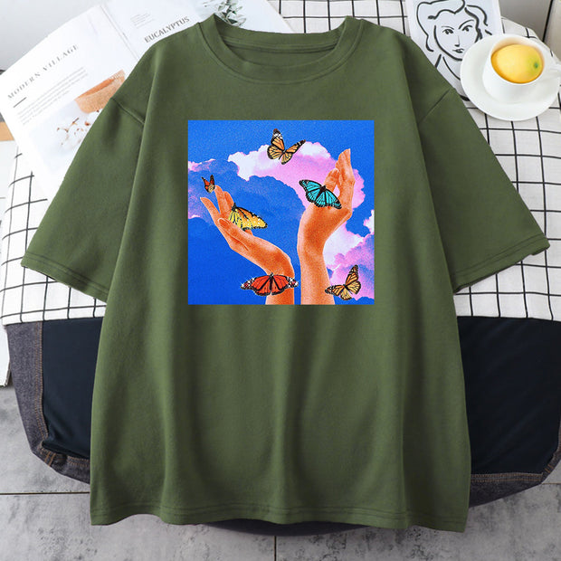 Fashion printed multicolor couple T-shirt