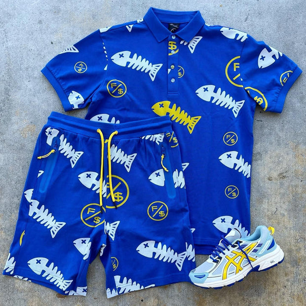 Casual fishbone print polo shirt set
