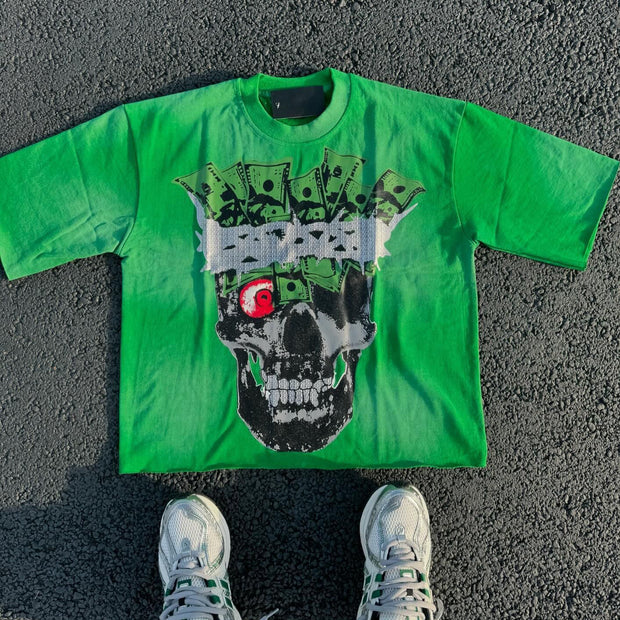 Skull Money Print Short Sleeve T-Shirt