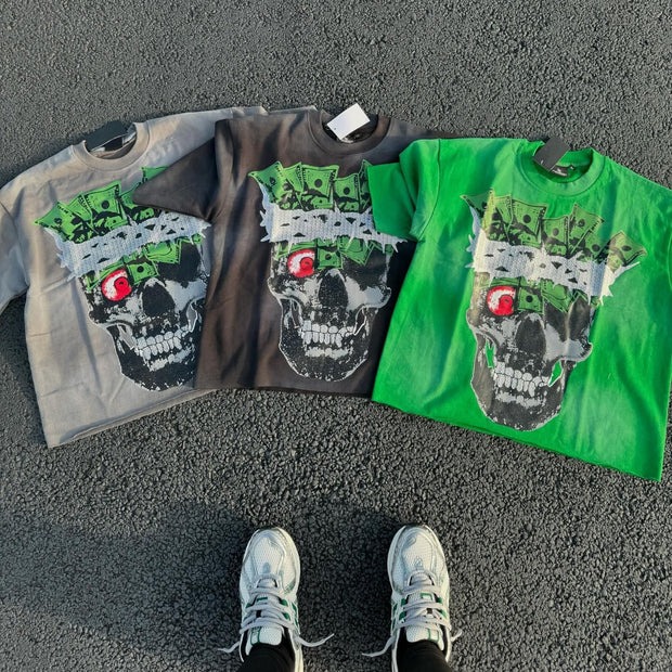 Skull Money Print Short Sleeve T-Shirt