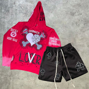 Trendy hip-hop fashion sweater shorts street suit