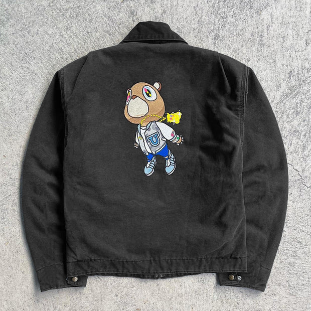 Music Album Printed Long Sleeve Zipper Multi-Pocket Jacket