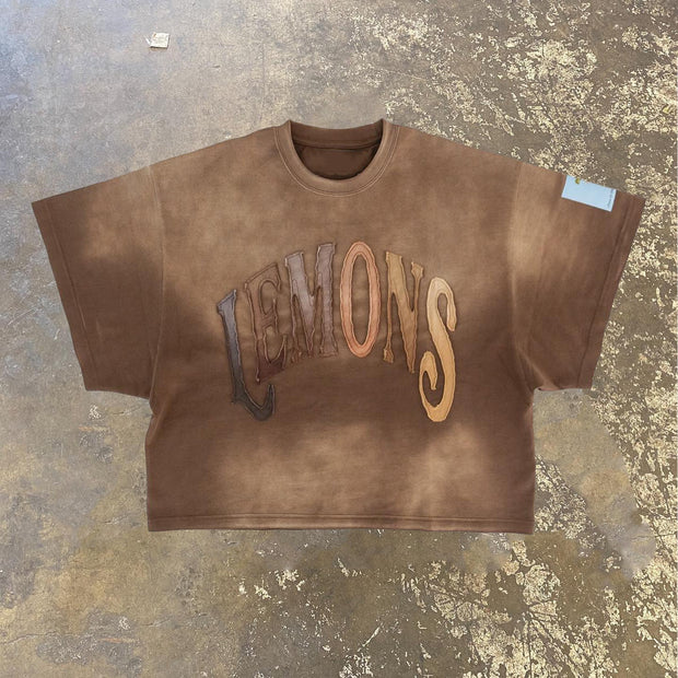 Retro letter patch casual street T-shirt