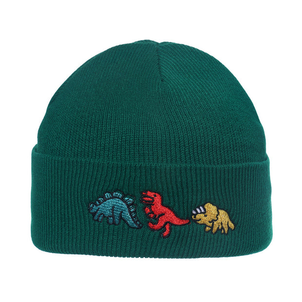 Hip Hop Knitted Hood Woolen Hat Dinosaur Embroidery