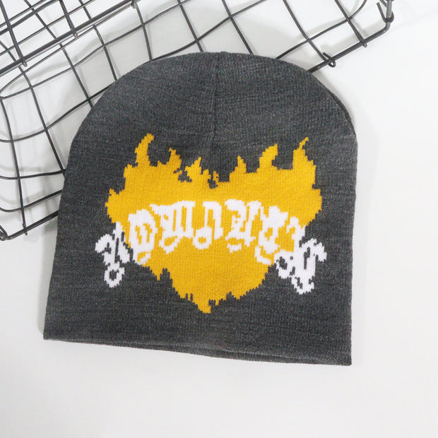 Trendy pullover love flame jacquard knitted hat