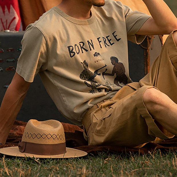 Retro print outdoor fashion short-sleeved T-shirt