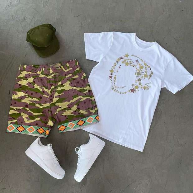 Casual Print Vintage Shorts Two-Piece Set