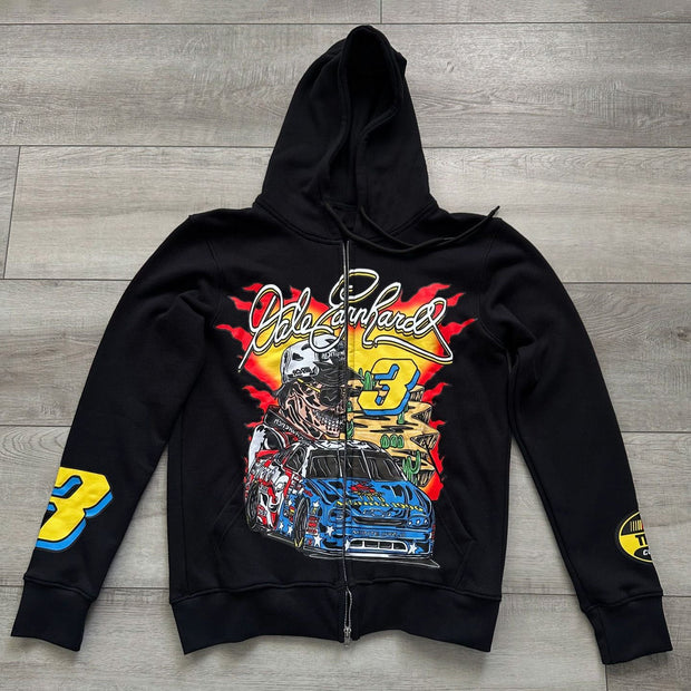 Racing 3 Print Long Sleeve Zipper Hoodies