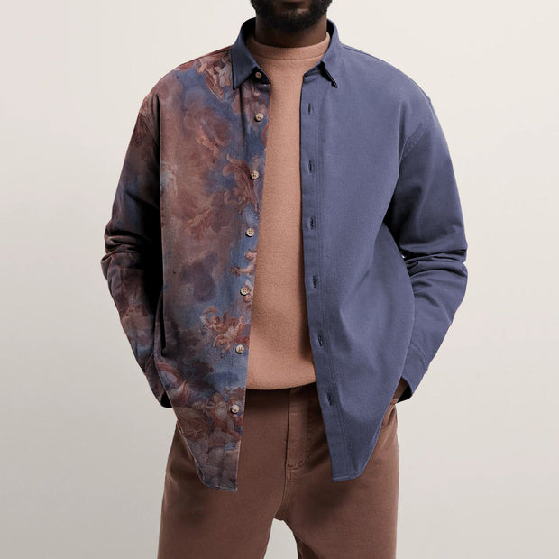 Retro print stitching fashion shirt