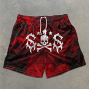 Skull Graphic Print Elastic Shorts