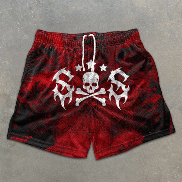 Skull Graphic Print Elastic Shorts