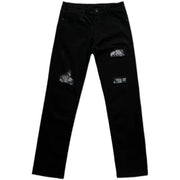 Retro cashew nut flower jeans high street black hole straight loose loose and thin hiphop trousers