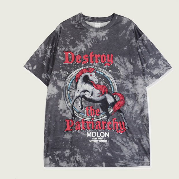 Street style tie-dye unicorn loose casual T-shirt
