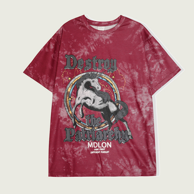 Street style tie-dye unicorn loose casual T-shirt