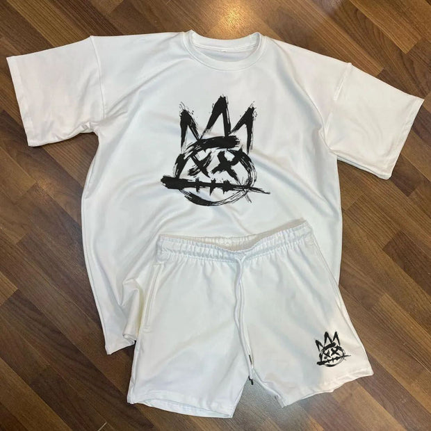 Street Face Print Shorts Set