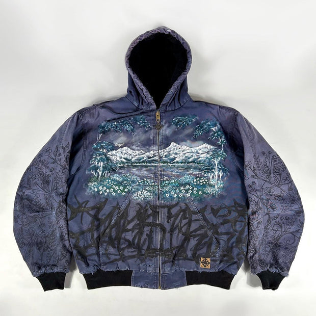 Vintage fleece warm zip-up hooded jacket