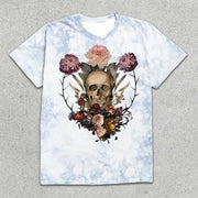 Rose Skull Print Tie-Dye Short Sleeve T-Shirt