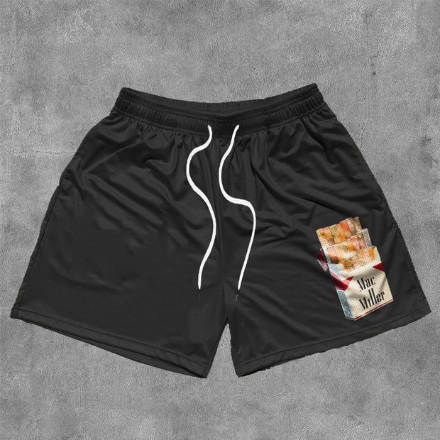 Casual  Print Mesh Drawstring Shorts