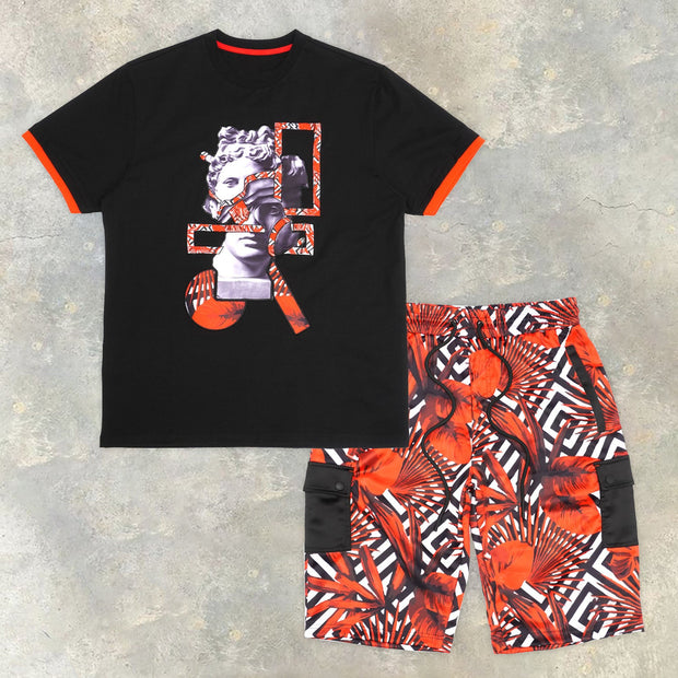 Personalized Print Colorblock Casual Short Sleeve Shorts Two-piece Set