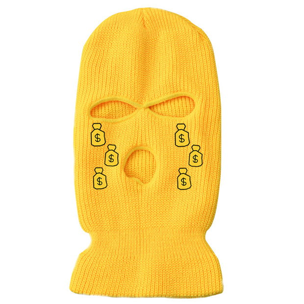 Tears of money embroidered three-hole hat warm ski mask