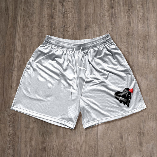 Funny Heart Print Mesh Shorts