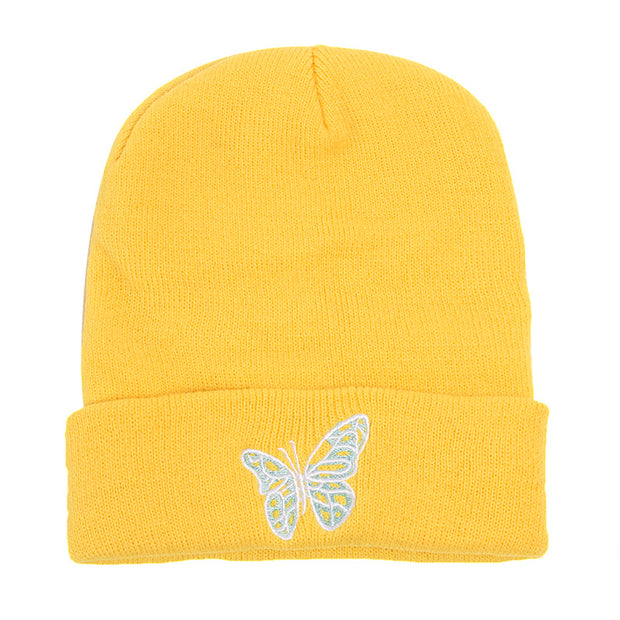Butterfly print knit hat pullover cap go out warm woolen cap