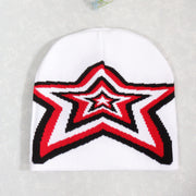 Pullover overlapping five-pointed Y2K jacquard knitted hat