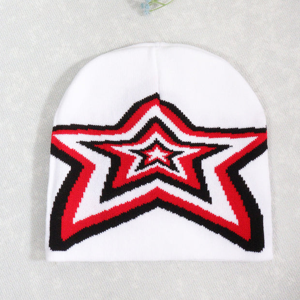 Pullover overlapping five-pointed Y2K jacquard knitted hat
