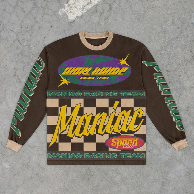 Casual street retro printed crew neck sweatshirt