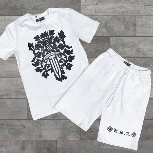 Street Cross Print Shorts Set