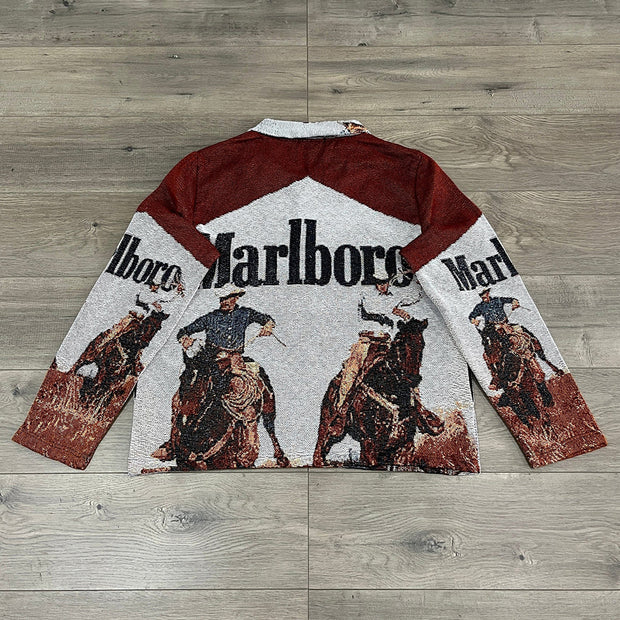 Horseback Riding Print Long Sleeve Zipped Jacket