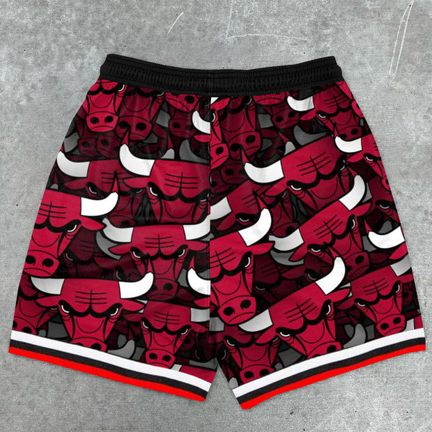 Vintage Print Casual Bulls Track Shorts