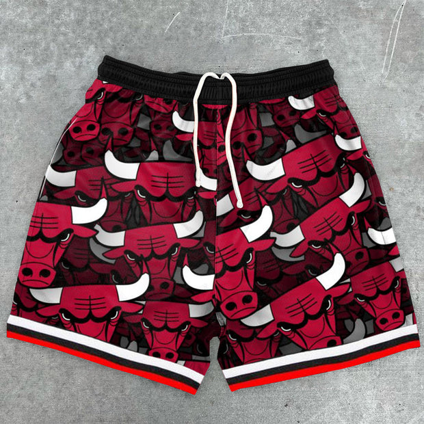 Vintage Print Casual Bulls Track Shorts
